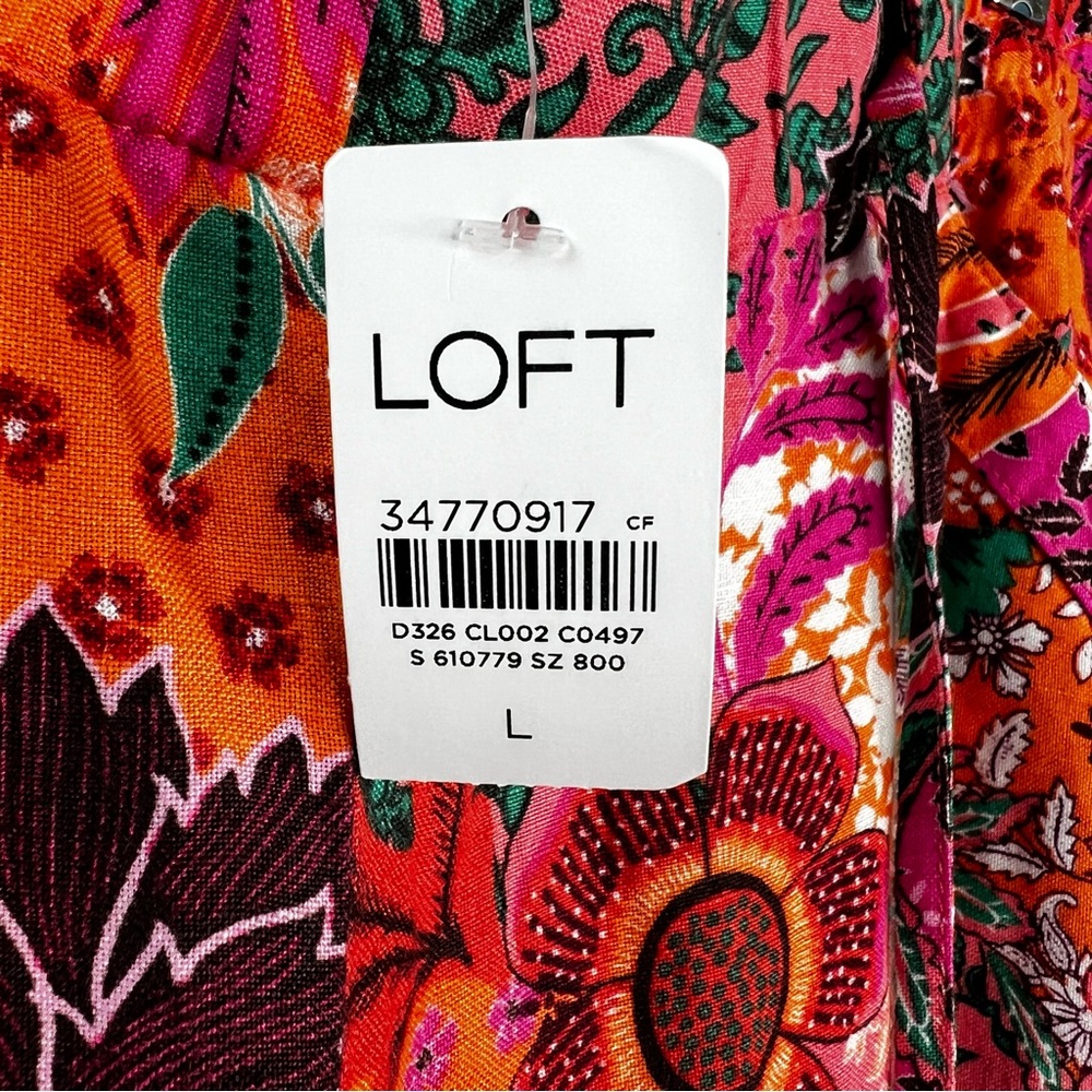 NEW NWT Ann Taylor Loft Pull On Linen Blend Wide Leg Pants Patchwork Bloom LARGE - Picture 4 of 12